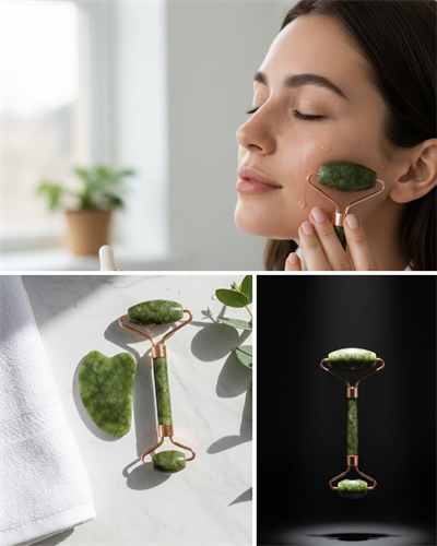 Doğal Yeşim Roller ve Gua Sha Yüz Şekillendirme Seti