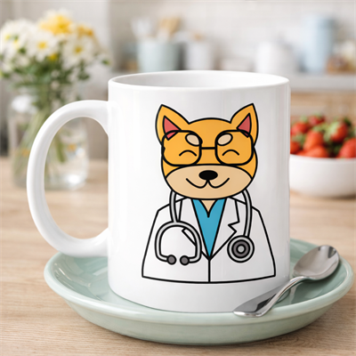 Doktor Kedi Tasarımlı Porselen Kupa MODEL 174 – Sevimli Veteriner / Doktor Kedi Kahve Kupası – Kedi Severlere ve Sağlık Çalışanlarına Hediye