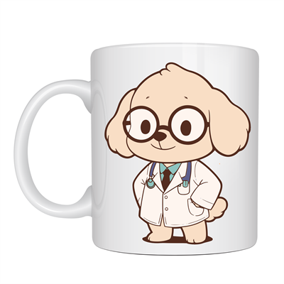 Doktor Köpek Tasarımlı Porselen Kupa MODEL 175 – Sevimli Veteriner / Doktor Temalı Kahve Kupası – Hayvan Severlere Hediye Kupa