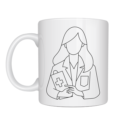 Doktor Temalı Porselen Kupa MODEL 173 – Kadın Doktor Çizimli Kahve Kupası – Sağlık Çalışanı Hediyesi – Doktorlara Özel Tasarım Kupa