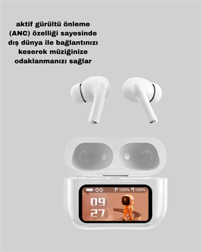 Dokunmatik Ekranlı Bluetooth Kulaklık – ANC, Suya Dayanıklı, Powerbank Kutulu
