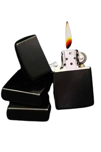 Doldurulabilir Siyah Benzinli Çakmak Metalik