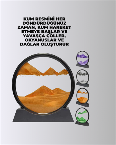 Döndürülebilir Dinamik Kum Tablosu – Stres Giderici, Yüksek Kaliteli Cam ve Doğal Kum ile Sanatsal Masa Dekoru