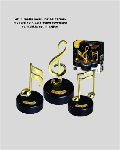 Dönen Nota Figürlü Müzik Box Işıltılı Dekoratif Tasarım