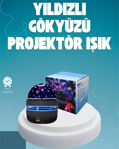 Döner Galaxy Projektör Gece Lambası – Ay ve Yıldız Işıklı Atmosfer Lamba, USB Bağlantılı