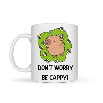 Don’t Worry Be Cappy Tasarım Kupa Model 231 Sevimli Kapibara Baskılı Seramik Kahve Kupası