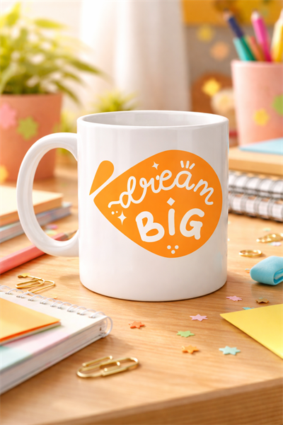Dream Big Yazılı Porselen Kupa MODEL 135 – Motivasyon Temalı, Sıcak Tasarım, Kahve & Çay Kupası, Hediye Fikri