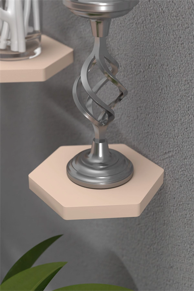 Duvar Rafı Dekoratif 3 Adet Çiçeklik Altıgen Krem