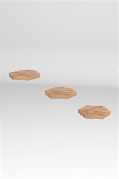 Duvar Rafı Dekoratif 3 Adet Çiçeklik Altıgen Ceviz