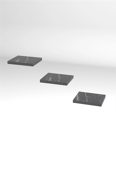 Duvar Rafı Dekoratif 3 Adet Çiçeklik Kare Siyah Mermer Desen