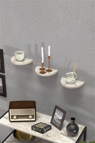 Duvar Rafı Dekoratif 3 Adet Çiçeklik Oval Efes