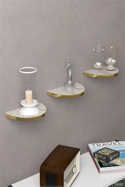 Duvar Rafı Dekoratif 3 Adet Çiçeklik Oval Altın Efes