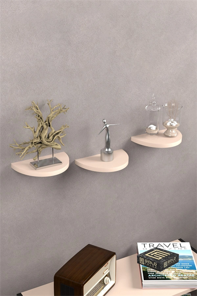 Duvar Rafı Dekoratif 3 Adet Çiçeklik Oval Krem