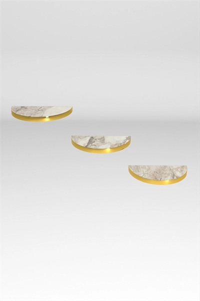 Duvar Rafı Dekoratif 3 Adet Çiçeklik Oval Altın Efes