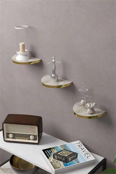 Duvar Rafı Dekoratif 3 Adet Çiçeklik Oval Altın Efes