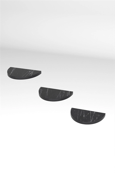 Duvar Rafı Dekoratif 3 Adet Çiçeklik Oval Siyah Mermer Desen