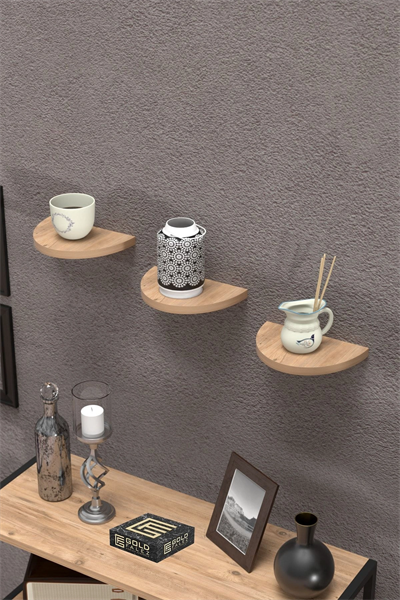 Duvar Rafı Dekoratif 3 Adet Çiçeklik Oval Ceviz