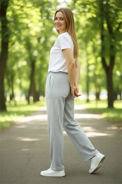 Düz Paça Beli Lastikli İpli Günlük Spor Eşofman Altı Rahat Fit - Gri