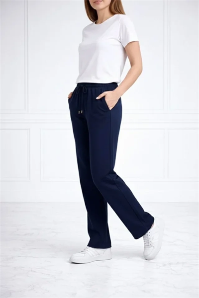 Düz Paça Beli Lastikli İpli Günlük Spor Eşofman Altı Rahat Fit - Lacivert