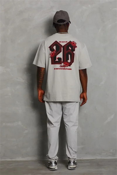 ERKEK Oversize Baskılı Bisiklet Yaka T-Shirt - Gri