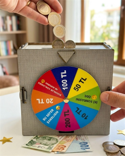 Eğlenceli Para Biriktirme Kumbarası Şans Çarklı Tasarruf Oyunu