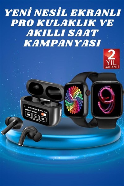 Ekranlı Yeni Nesil Pro Kulaklık ve Akıllı Saat Kampanyası Kulak İçi Mikrofonlu