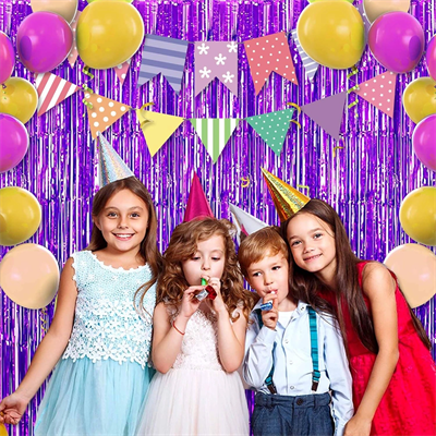 Ekstra Metalize Saçaklı Arka Fon Perde Mor