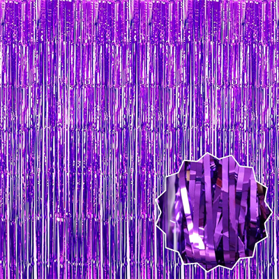 Ekstra Metalize Saçaklı Arka Fon Perde Mor