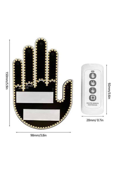 El Orta Parmak Led Kumandalı Araç İçi Reflektör Arka Cam El Simgesi