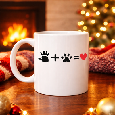 El ve Pati Figürlü Sevgi Temalı Porselen Kupa MODEL 76 – Hayvanseverlere Özel Anlamlı Tasarım, Kahve & Çay Kupası