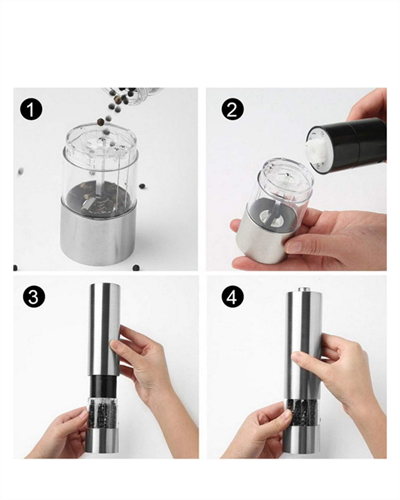 Elektrikli Baharat Öğütücü Pilli Paslanmaz Çelik Otomatik Tuz Karabiber Değirmeni