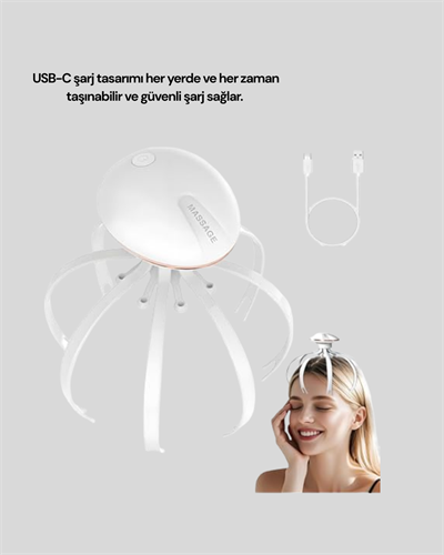 Elektrikli Kafa Masaj Cihazı 3 Modlu USB-C Şarjlı Rahatlatıcı Masaj Aleti