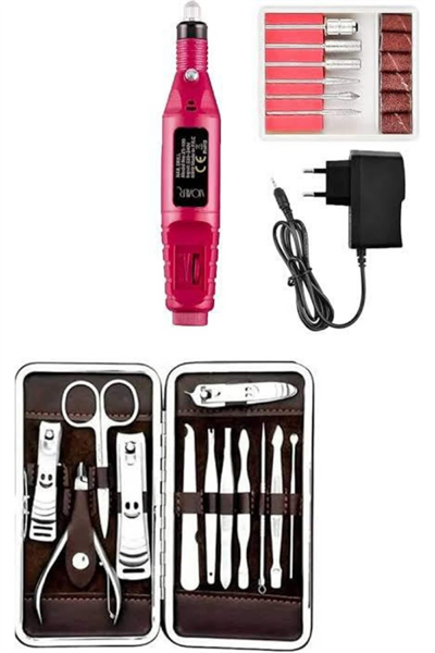 Elektrikli Manikür Pedikür Seti İkili Set 12 Parça Tırnak Bakımı Törpü Protez Çıkarma