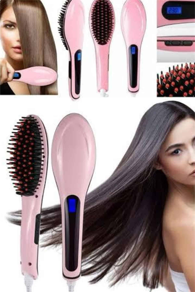 Elektrikli Saç Düzleştirici Tarak Saç Düzleştirici Fırça Sıkı Dişli Pembe