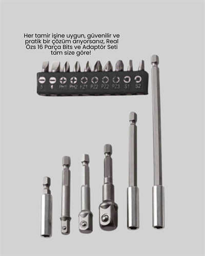 Ergonomik 16 Parça Bits Tornavida Uç ve Adaptör Seti