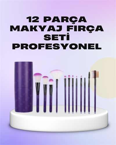 Ergonomik Saplı Fiber Kıllı 12li Makyaj Fırça Takımı Göz ve Ten Makyajı İçin Uygun