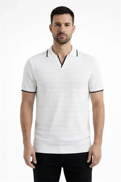 Erkek 2’li Paket Triko Yakalı Düğmesiz Açık Yaka Fitilli Kısa Kollu Regular Fit Tişört - Beyaz - Mint Yeşili