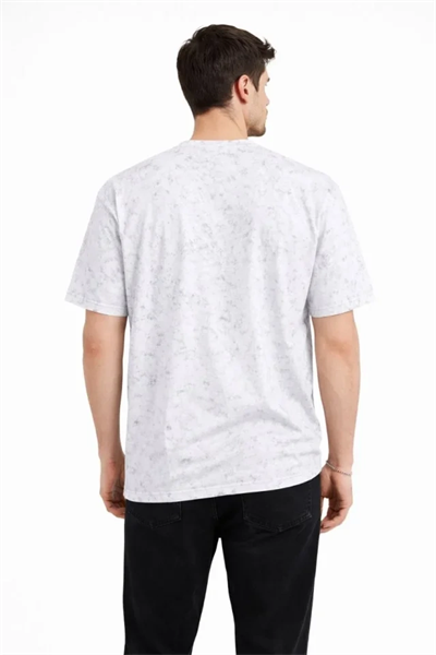 Erkek Asit Yıkama Bisiklet Yaka Kısa Kollu Oversize T-Shirt Tişört - Beyaz