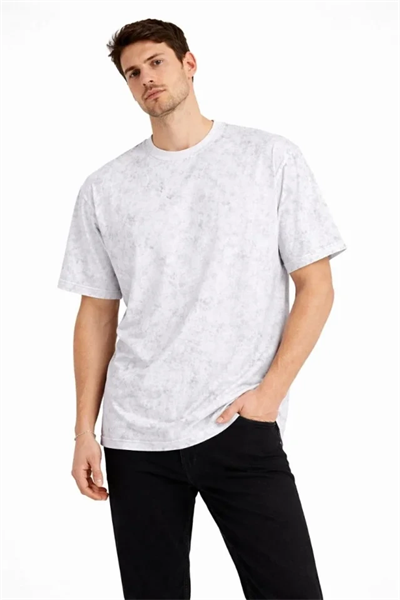 Erkek Asit Yıkama Bisiklet Yaka Kısa Kollu Oversize T-Shirt Tişört - Beyaz