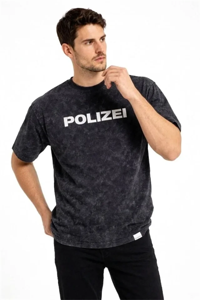 Erkek Asit Yıkamalı Baskılı Tişört Bisiklet Yaka Kısa Kollu Streetwear T-shirt - Siyah