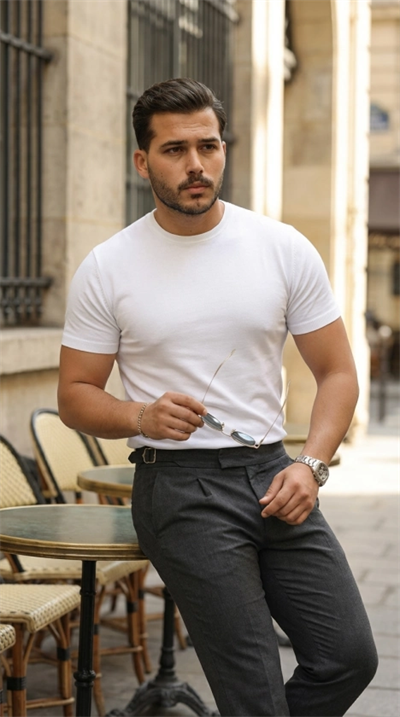 Erkek Basic Bisiklet Yaka Kısa Kollu Triko Tişört - %100 Pamuk Akrilik