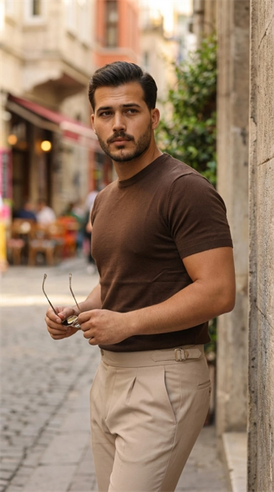 Erkek Basic Bisiklet Yaka Kısa Kollu Triko Tişört - %100 Pamuk Akrilik