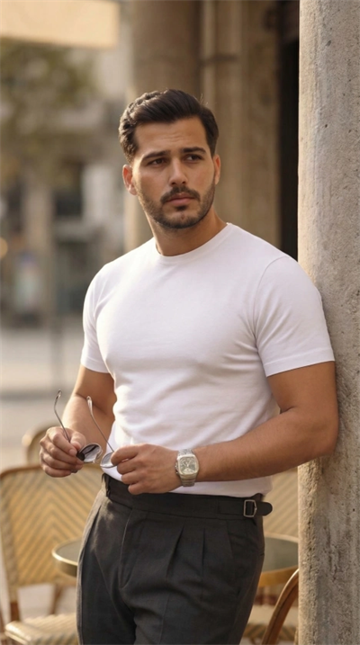 Erkek Basic Bisiklet Yaka Kısa Kollu Triko Tişört - %100 Pamuk Akrilik