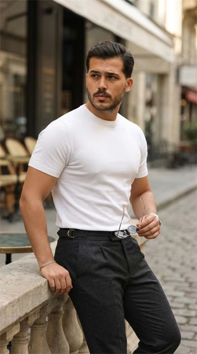 Erkek Basic Bisiklet Yaka Kısa Kollu Triko Tişört - %100 Pamuk Akrilik