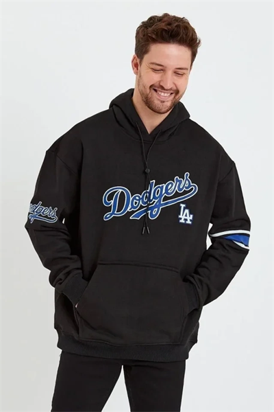 Erkek Baskılı Kapşonlu Üç Iplik Oversize Sweatshirt - Siyah