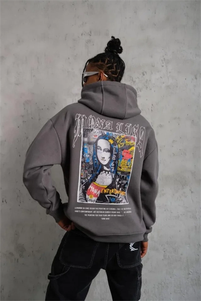 Erkek Baskılı Kapüşonlu Ve Kanguru Cepli Sweat- Gri