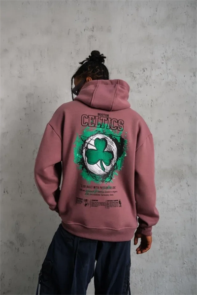 Erkek Baskılı Kapüşonlu Ve Kordon İpli Sweat - Gül Kurusu