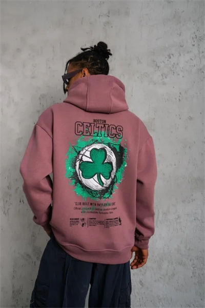 Erkek Baskılı Kapüşonlu Ve Kordon İpli Sweat - Gül Kurusu