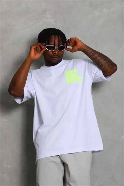 Erkek Baskılı T-Shirt Kısa Kol Bisiklet Yaka Regular Fit Rahat Kalıp Günlük Tişört - Beyaz