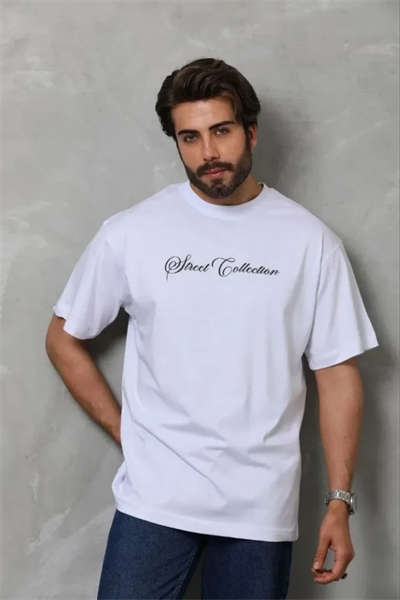 Erkek Baskılı T-Shirt Kısa Kol Bisiklet Yaka Regular Fit Rahat Kalıp Günlük Tişört - Beyaz